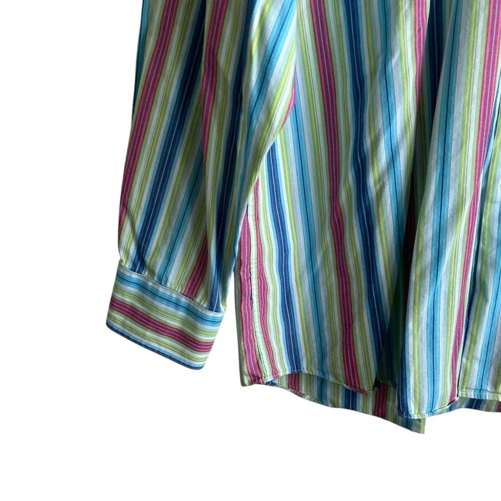 Alan Flusser Mens Shirt XL‎ Multicolored Striped Button Up Preppy Travel Office